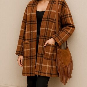762. 🛑AT COST! 2 left! SOFT POCKET Plaid Cardigan  Sweater duster orange brown
